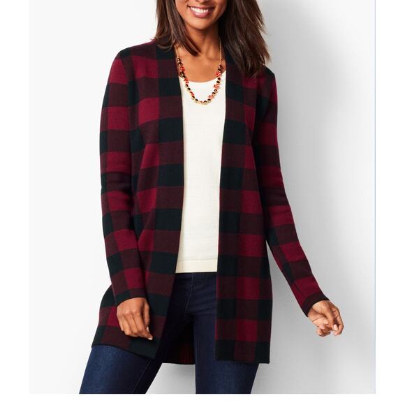 Talbots buffalo plaid merino cardigan size XL - Picture 1 of 10
